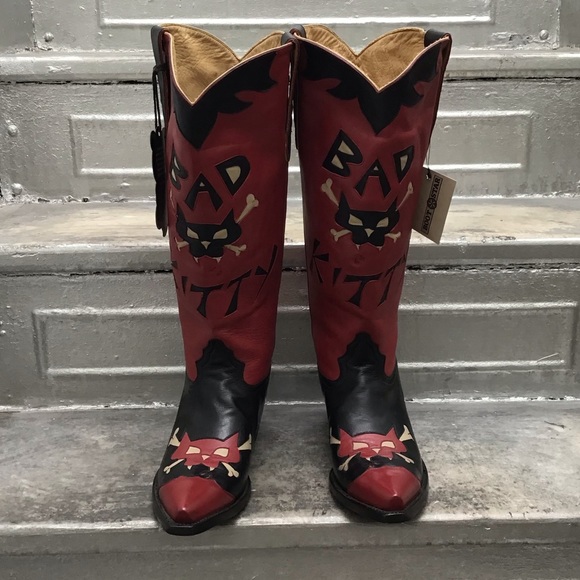NWT RARE LIBERTY BOOT COMPANY Custom Handmade Bad Kitty Cowboy Boots - Picture 3 of 16